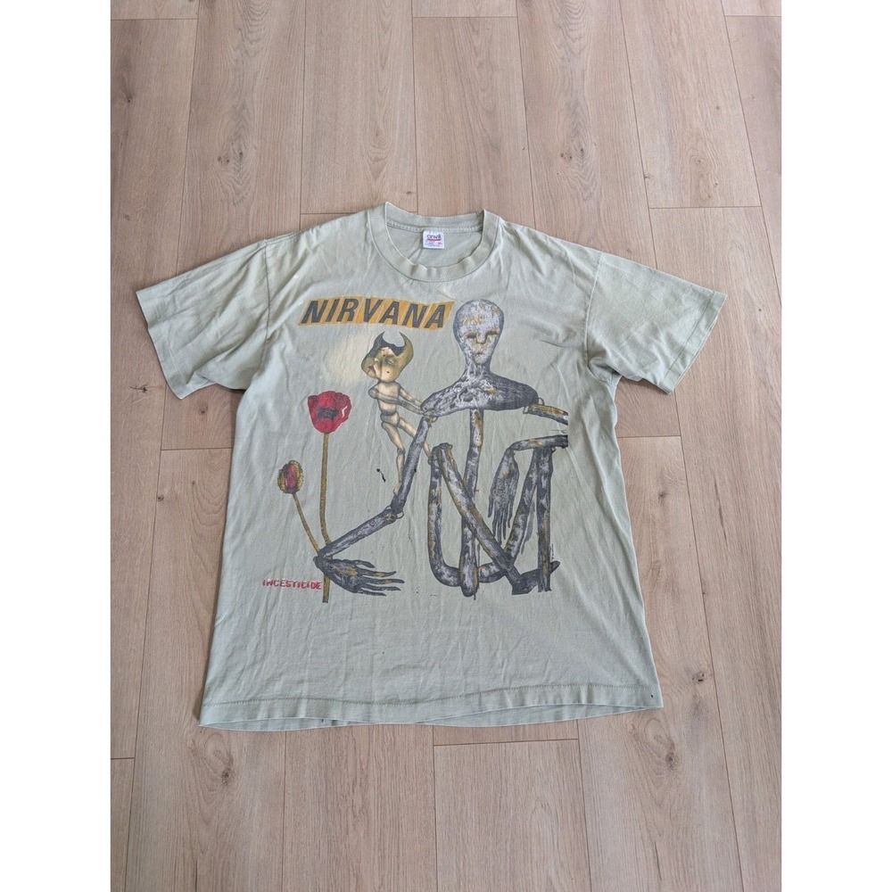 Authentic Vintage 90's Nirvana Incesticide ANVIL TAG Green T-Shirt Size XL RARE